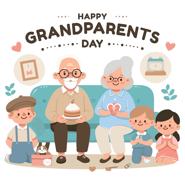 Happy Grandparents Day Greetings Vector With Flat Background And Character