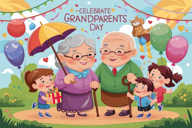 Happy grandparents day poster International holiday and festival Grandfather and grandmother Elde