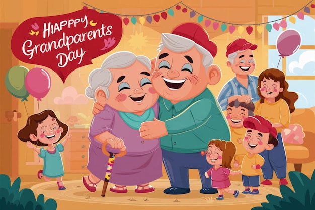 Happy grandparents day poster International holiday and festival Grandfather and grandmother Elde