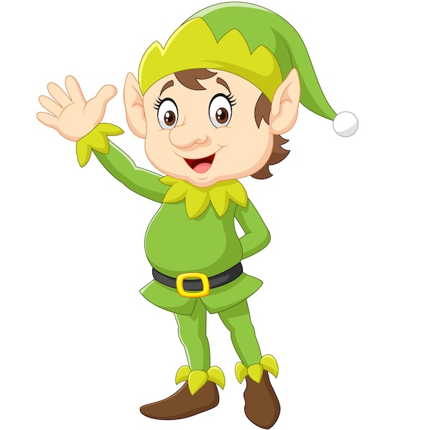 Happy green elf waving