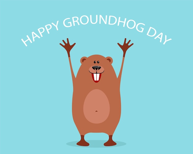 Vector happy groundhog day celebration. funny vector cartoon illustration with marmot.