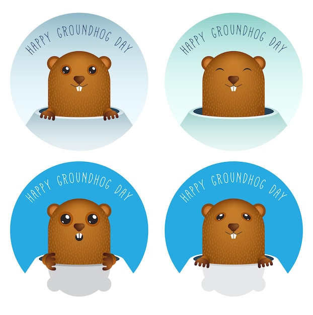 Happy Groundhog Day with Groundhog Vector Set