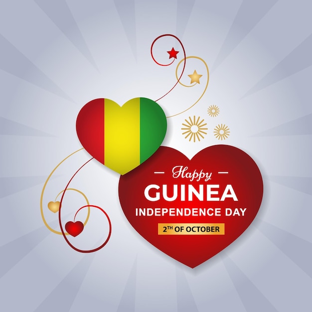 Vector a happy guinea independence day poster with a heart and a flag