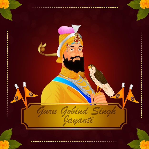 Happy guru nanak jayanti celebration greeting card with vector illustration of guru nanak dev ji