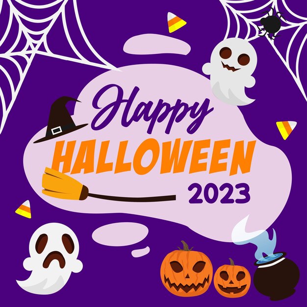 happy halloween 2023 vector banner social media post