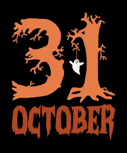 Happy Halloween 31 October Ghost Boo Spooky Season Haunted Tree Halloween Party Costume Typography