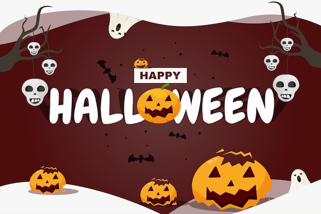 Happy Halloween Background Illustration with Halloween Decoration pumpkin and ghost