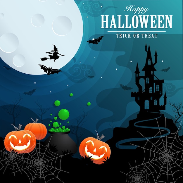 Happy halloween background template with pumpkin