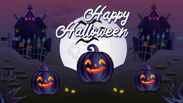 Happy Halloween background with pumpkin, flat design