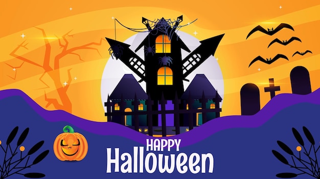 Happy Halloween background with pumpkin, flat design