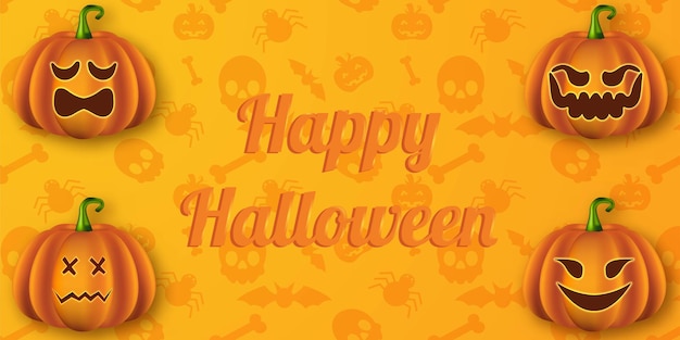 Happy halloween background with scary pumpkins