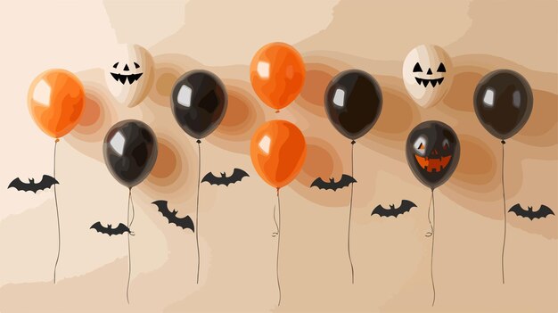 Vector happy halloween balloon decoration hanging on beige background