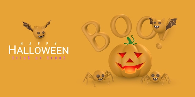 Happy Halloween banner design Cute cartoon 3d Halloween elements Vector illustration