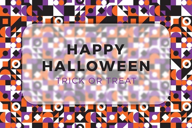 Happy Halloween banner design layout with blurred glass element and geometric pattern