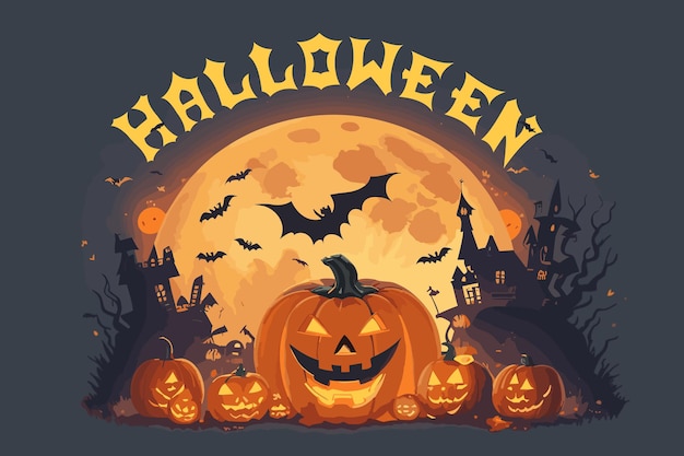 Happy Halloween banner template with halloween pumpkin and Halloween Elements Moon background