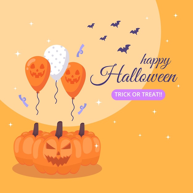 Happy Halloween Banner with Pumpkin and Balloons.