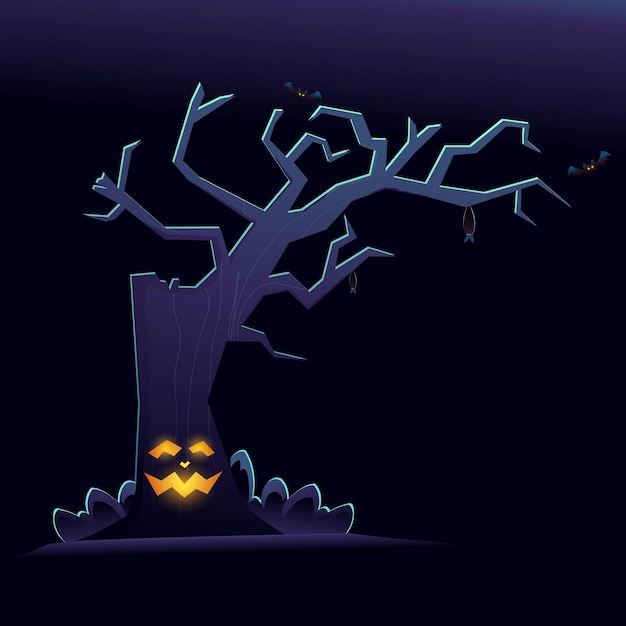 Happy halloween banner with smiling joy tree design