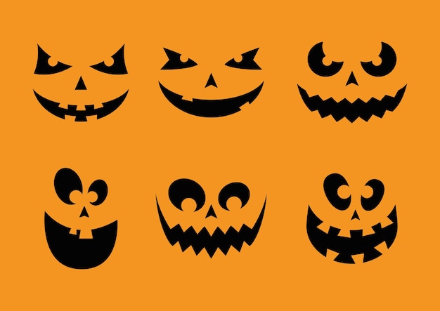 Happy halloween card with six faces pumpkins vector illustration design