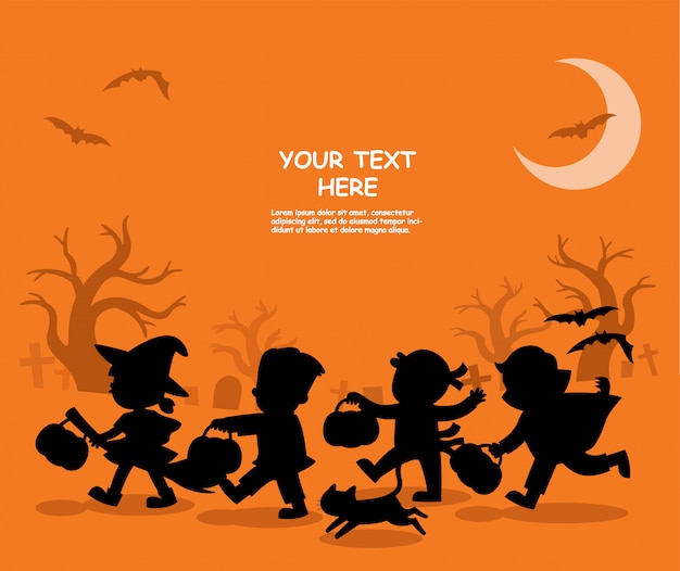 Happy Halloween. Children dressed in Halloween fancy dress to go Trick or Treating.
Template for advertising brochure.