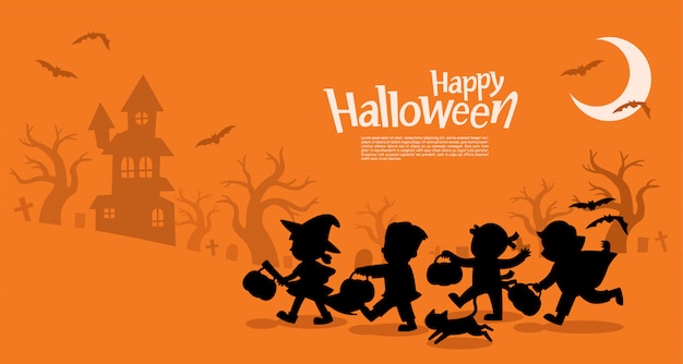 Happy Halloween. Children dressed in Halloween fancy dress to go Trick or Treating.
Template for advertising brochure.