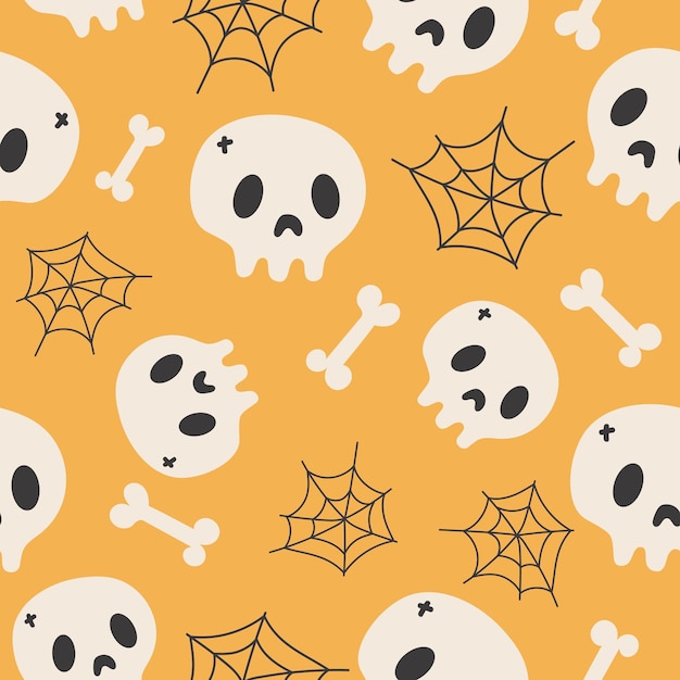 Happy Halloween cute vector seamless pattern skull Creative childish texture in scandinavian style Great for fabric textile Vector Illustration