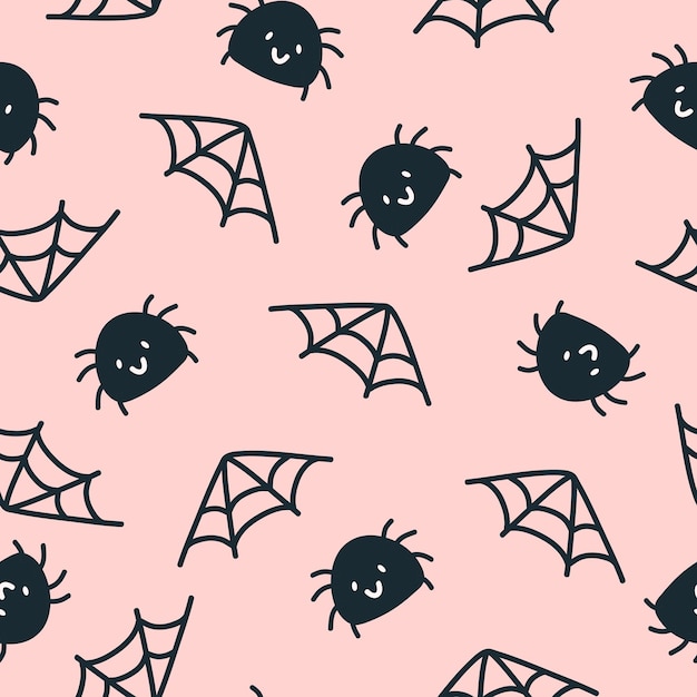 Happy Halloween cute vector seamless pattern with cartoon spider and web Creative childish texture in scandinavian style Great for fabric textile Vector Illustration