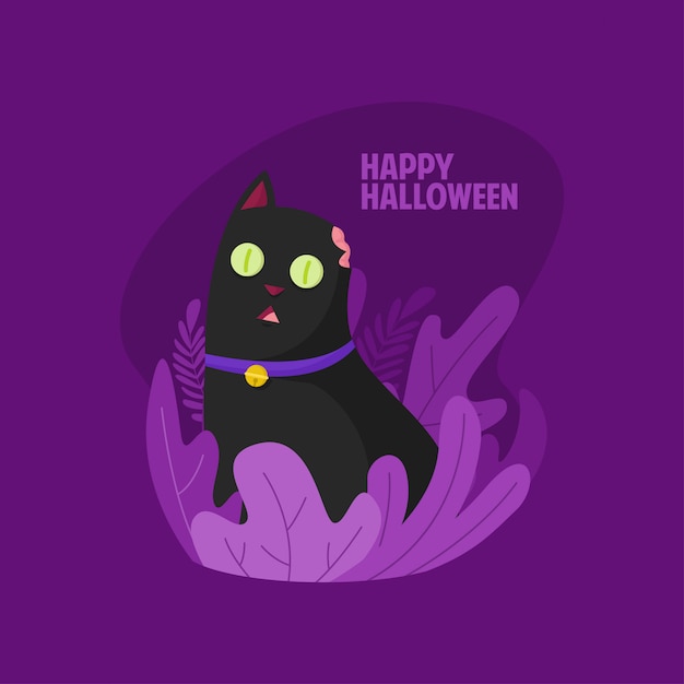 HAPPY HALLOWEEN CUTE ZOMBIE CAT ILLUSTRATION