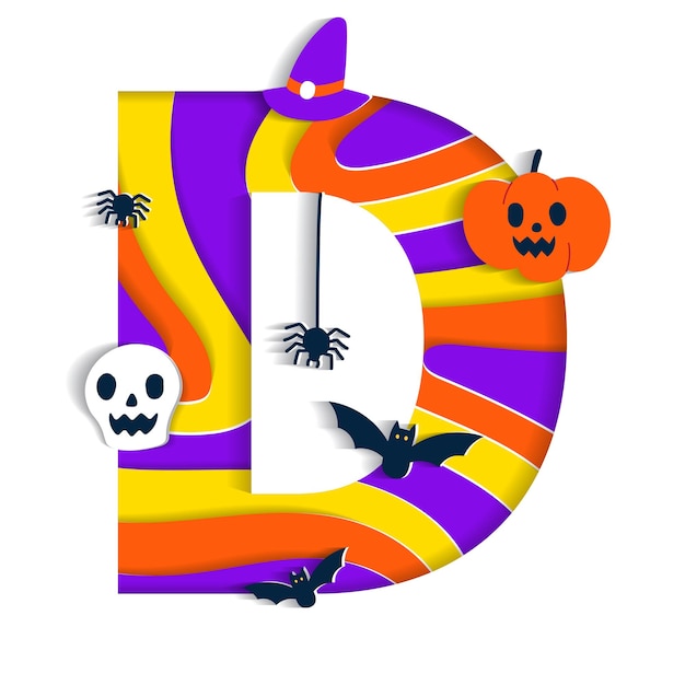 Happy Halloween D Alphabet Font Typography Cartoon Spooky Paper Cutout Type Skull Pumpkin Bat Spider