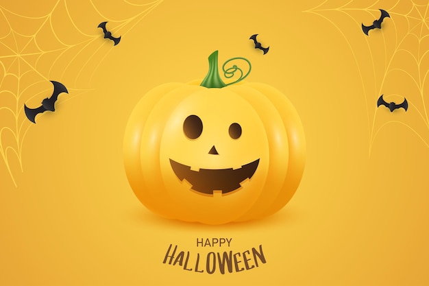 Happy Halloween day 3d pumpkin on yellow background Banner or party invitation background Pumpkin Festive Elements Halloween day