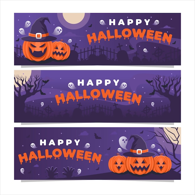 Happy halloween day banners set for social media templates vector