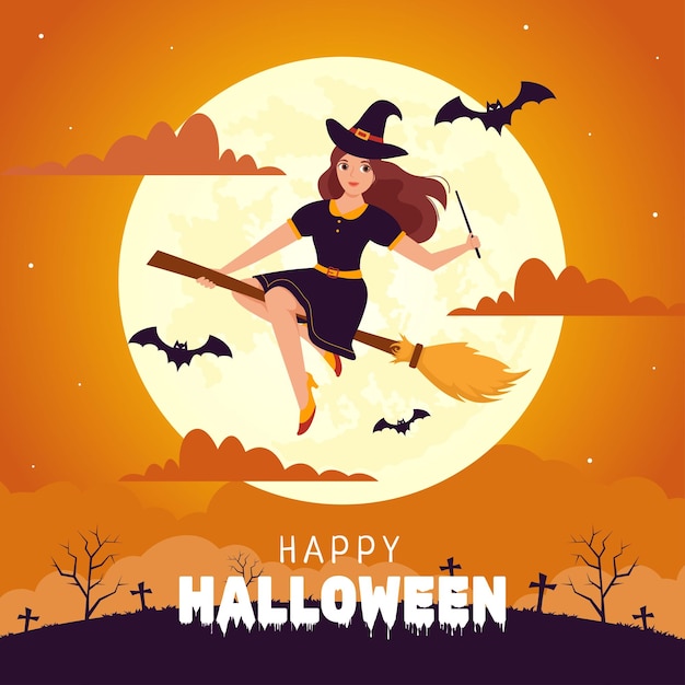 Happy Halloween Day Social Media Illustration Flat Cartoon Hand Drawn Templates Background