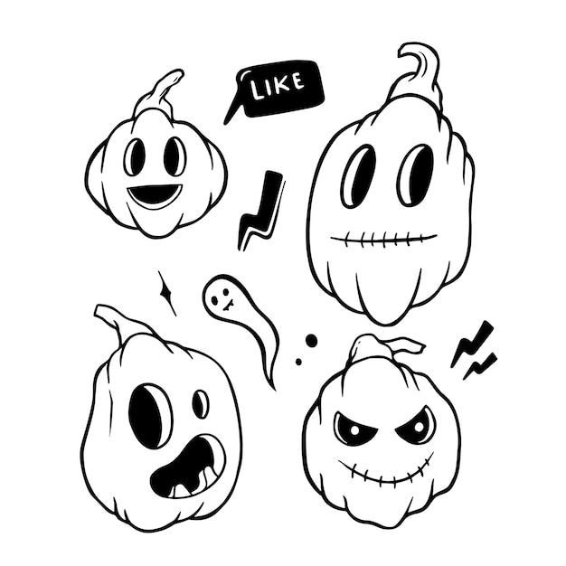 happy halloween doodle set