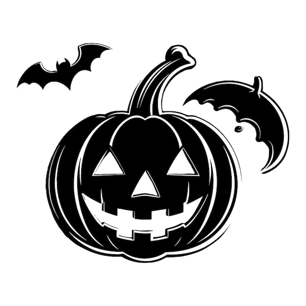 Happy Halloween elements in black and white Silhouette vector illustration with holiday smiling pum