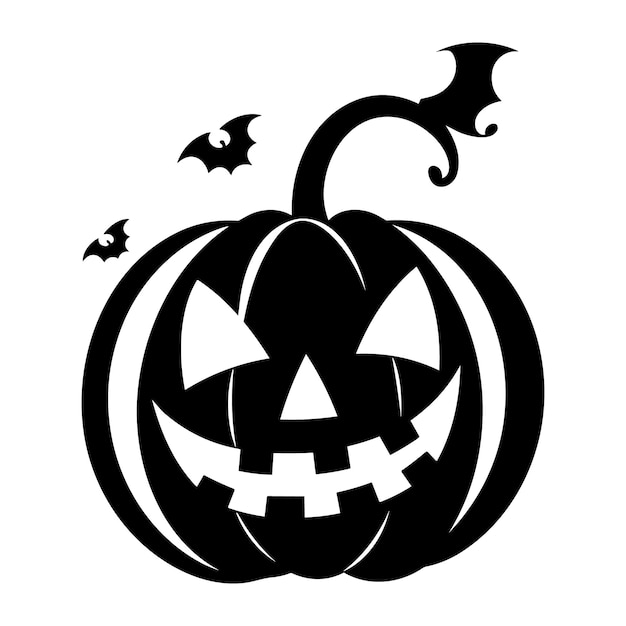 Happy Halloween elements in black and white Silhouette vector illustration with holiday smiling pum