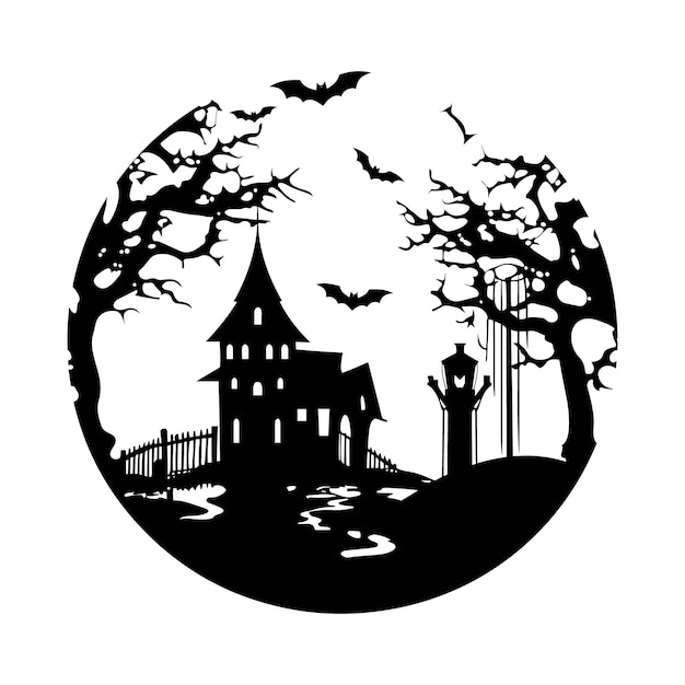 Happy Halloween elements in black and white Silhouette vector illustration with holiday smiling pum