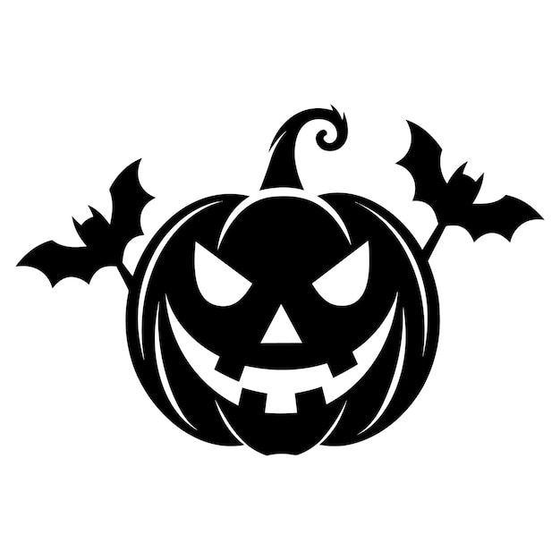 Happy Halloween elements in black and white Silhouette vector illustration with holiday smiling pum