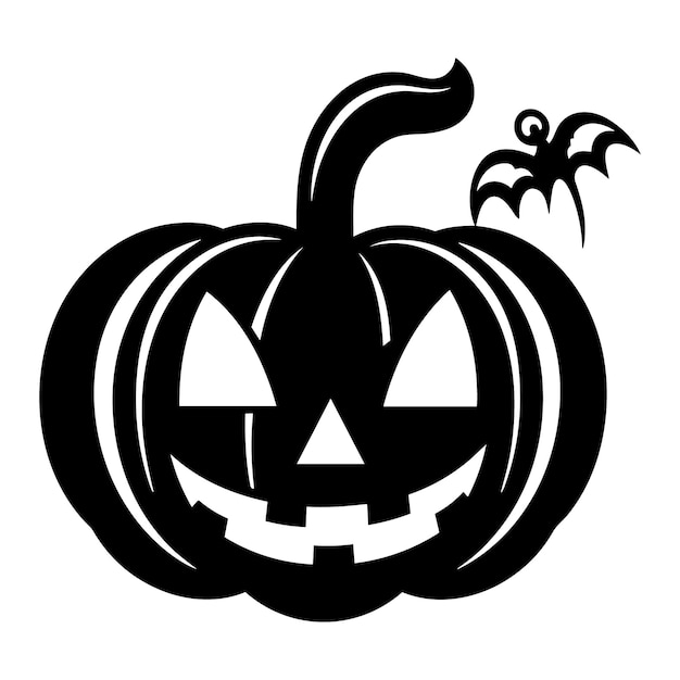 Happy Halloween elements in black and white Silhouette vector illustration with holiday smiling pum