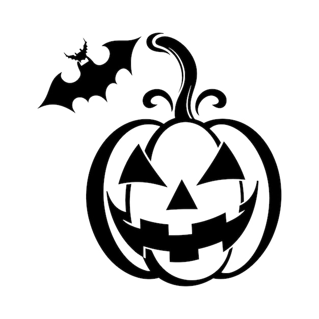 Happy Halloween elements in black and white Silhouette vector illustration with holiday smiling pum