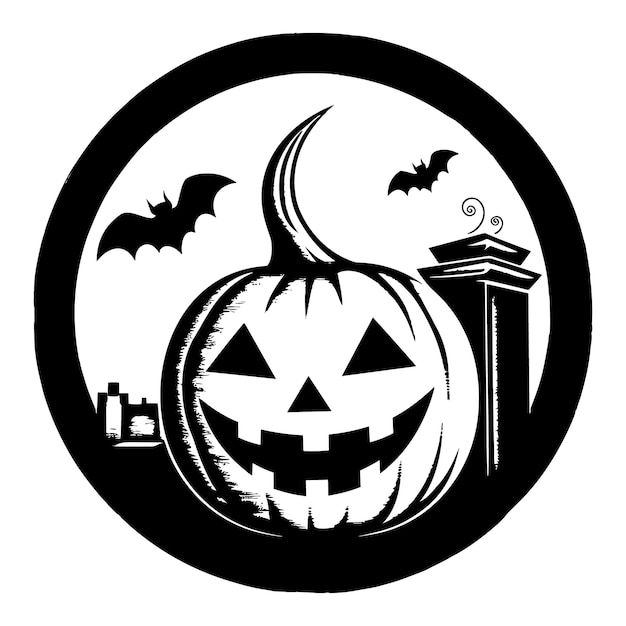 Happy Halloween elements in black and white Silhouette vector illustration