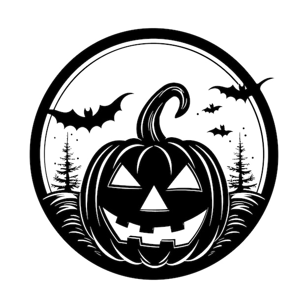 Happy Halloween elements in black and white Silhouette vector illustration