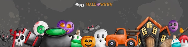 Happy Halloween elements and dark background for Banner cover Halloween holiday partyxDxA