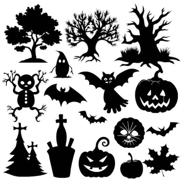 Vector happy halloween events doodle elements silhouette vector art illustration