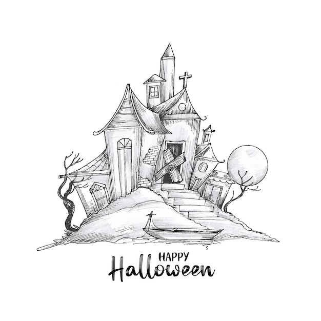 Happy Halloween festival background with haunted house design