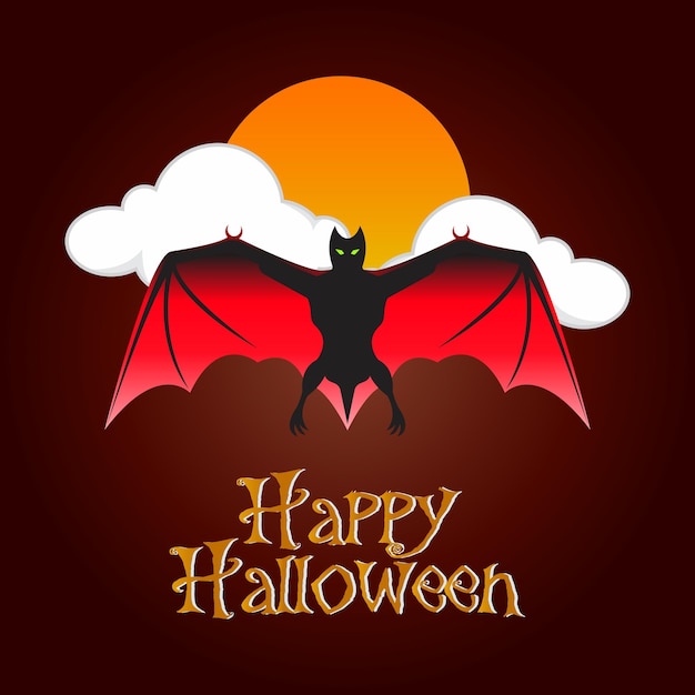 Happy Halloween flying bat character with full moonlight shadow vector illustration