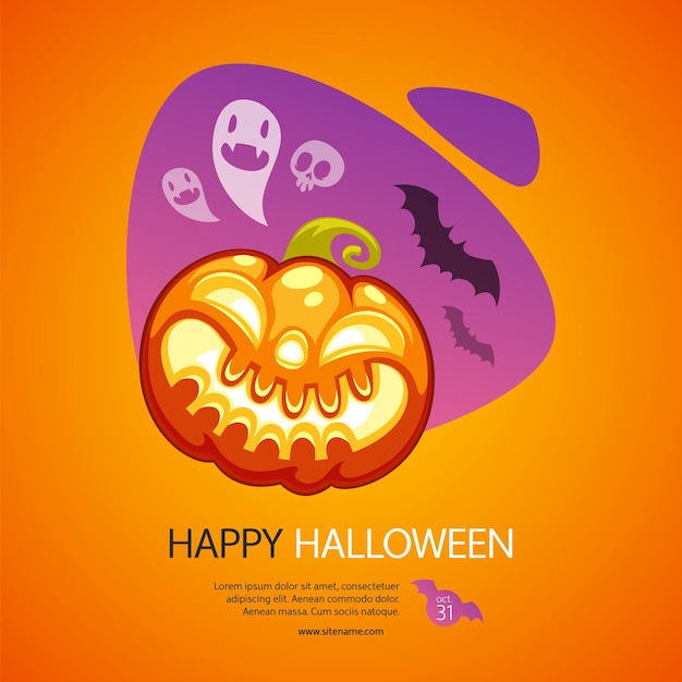 Happy Halloween Greeting Card with Pumpkin Colorful