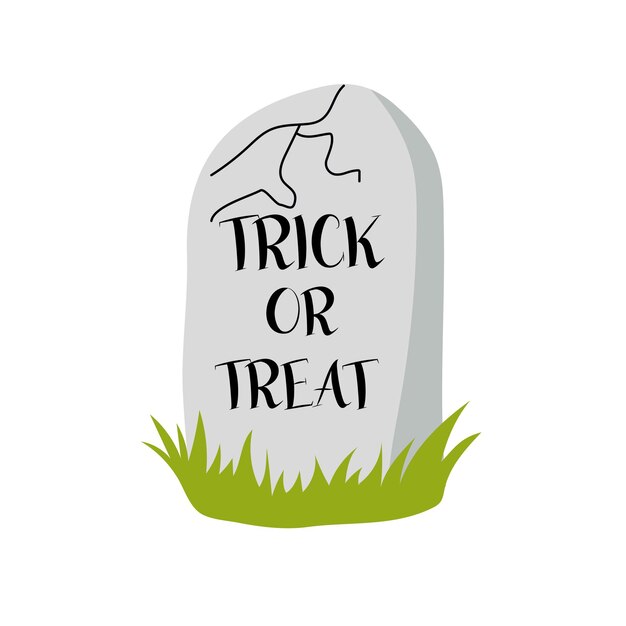 Vector happy halloween halloween illustration of a tombstone with trick or treat written on it trendy