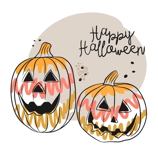 Happy Halloween handwritten quotes cute illustration with pumpkins