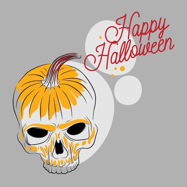 Happy Halloween handwritten quotes pumpkin in the form of a skull