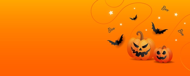 Happy halloween horror story. Happy halloween background template with orange trick or treat pumpkin and color candy, bats on orange background.