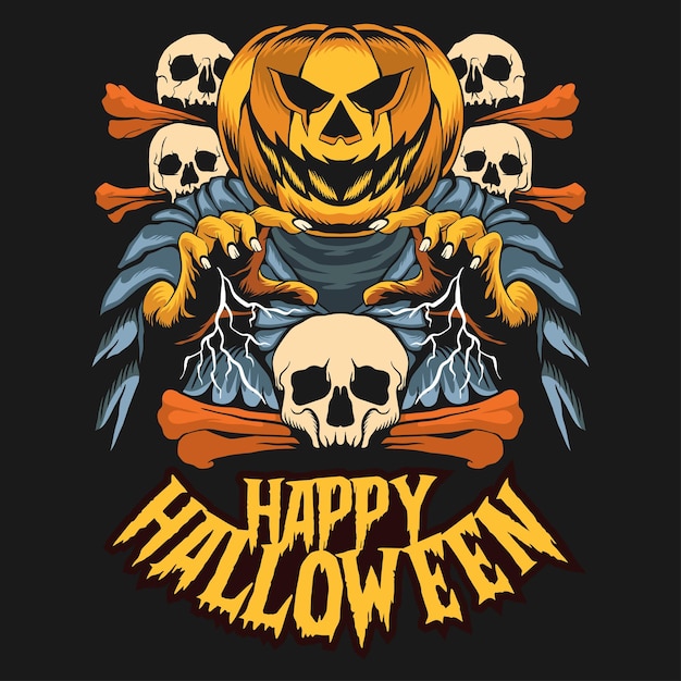 Happy Halloween Illustration, Spooky Halloween Tshirt Design Artwork